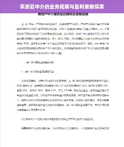 买房后中介的业务拓展与盈利策略探索