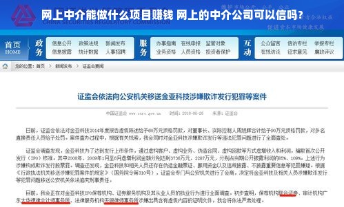 网上中介能做什么项目赚钱 网上的中介公司可以信吗?