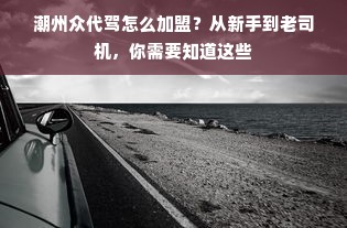 潮州众代驾怎么加盟？从新手到老司机，你需要知道这些